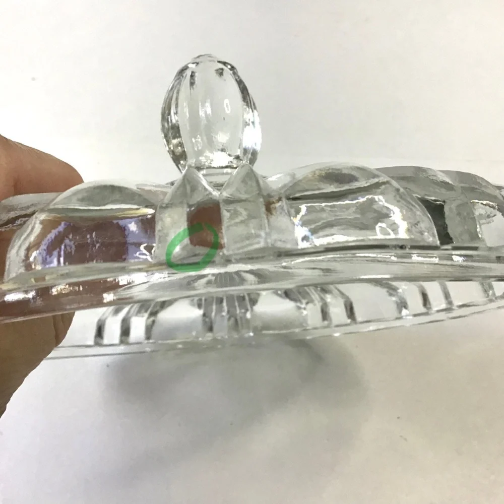 Vintage Anchor Hocking Old Cafe Clear Depression Glass Candy Dish with Lid 7”